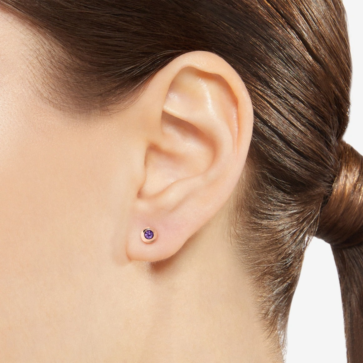 Dodo Mono orecchino stud Bollicine in oro rosa 9K con 1 ametista