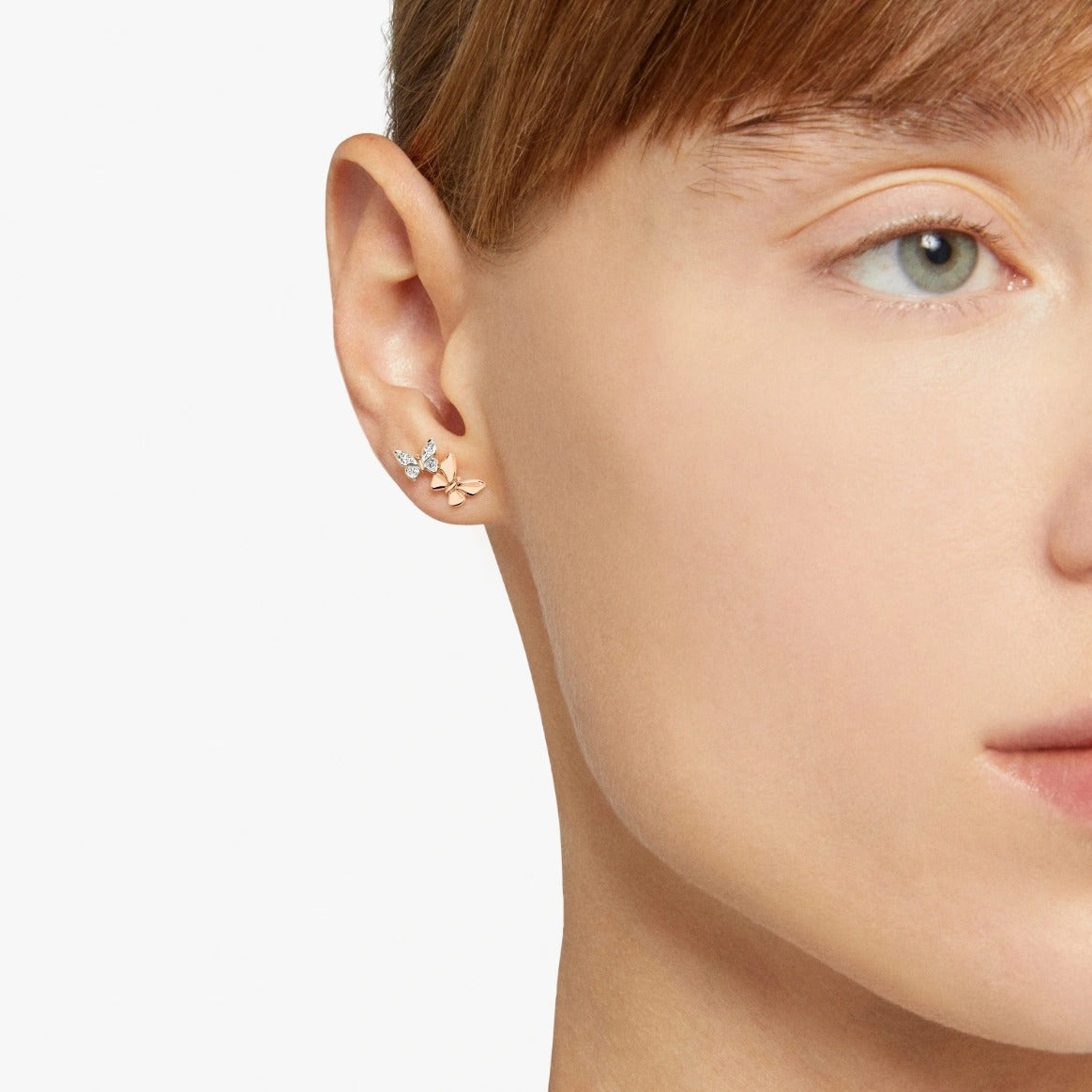 Dodo Mono orecchino stud farfalla oro rosa & diamanti sinistro