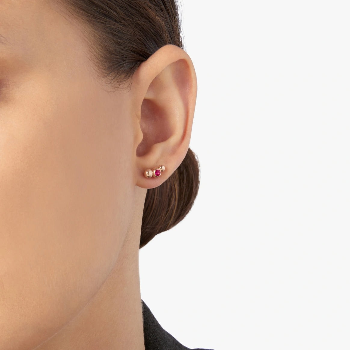 Dodo Mono Orecchino Stud Bollicine Oro Rosa & Rubino