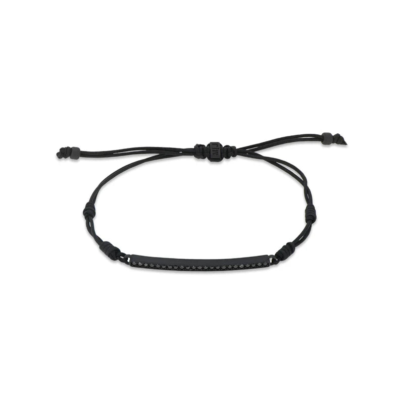 Mano J BRACCIALE BARRETTA IN TITANIO NERO CON DIAMANTI BLACK E LACCETTO NERO