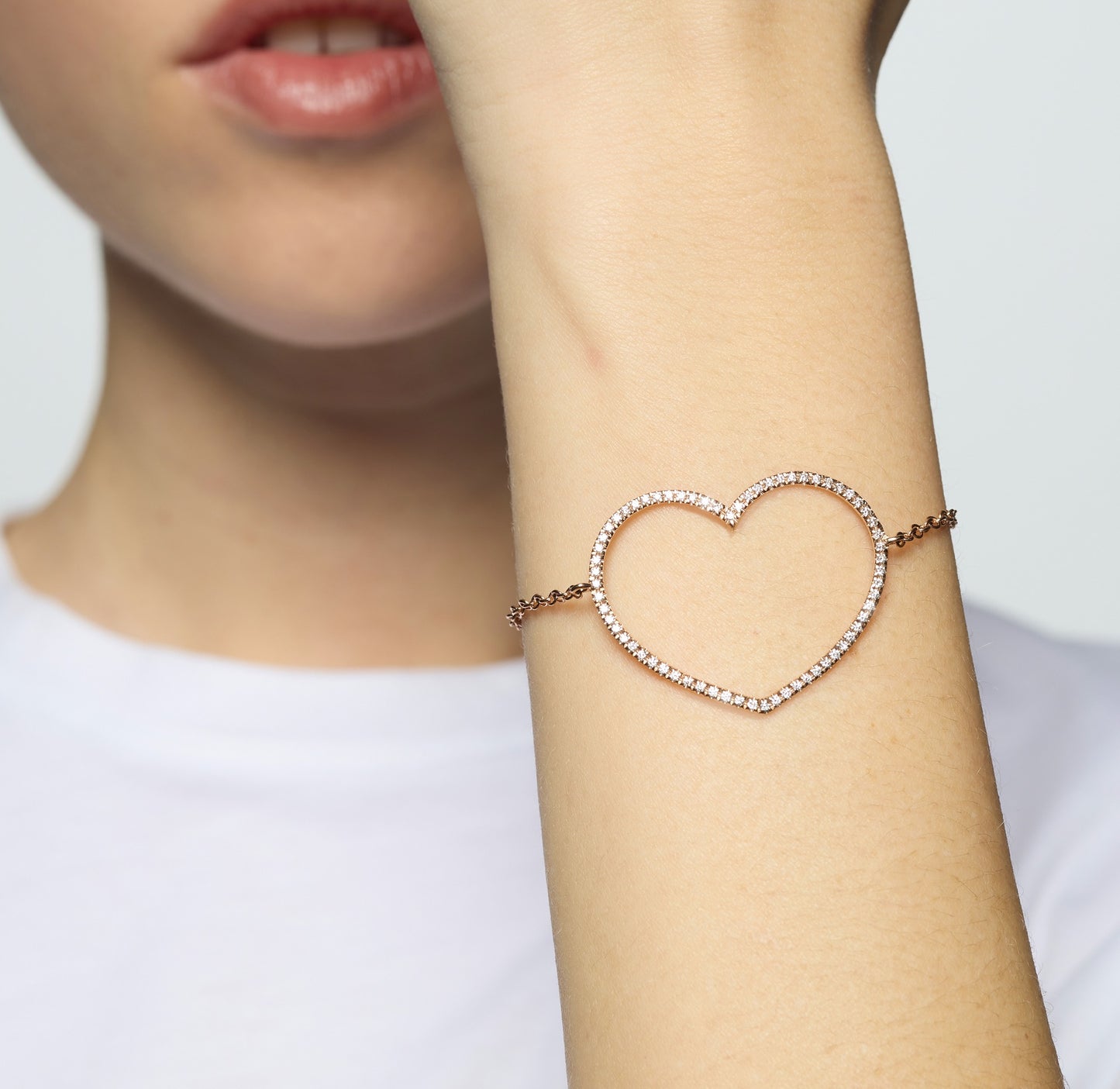 Marco Gerbella Bracciale catena con cuore grande e diamanti