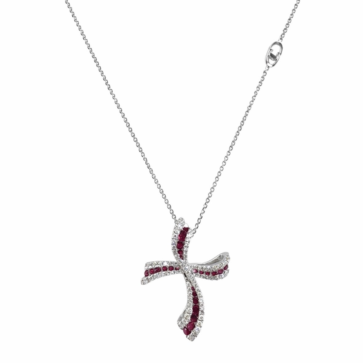 Chimento Collana Croce Oro Bianco Diamanti e Rubini 1g08073gg5450