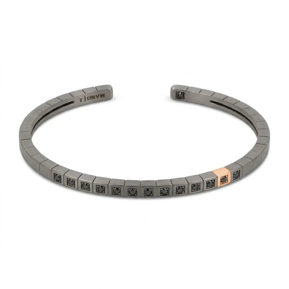 Mano J BRACCIALE UOMO IN TITANIO, ORO ROSSO 9 KT, DIAMANTI BLACK