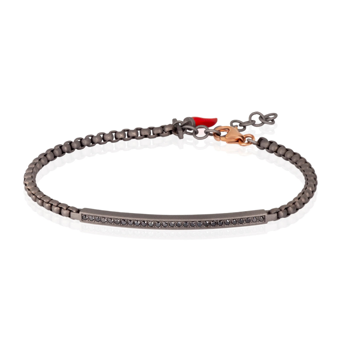 Mano J BRACCIALE UOMO CON CATENINA SCOOBY DOO E TARGHETTA IN TITANIO CON DIAMANTI BLACK