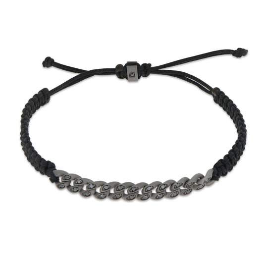 Mano J BRACCIALE GROUMETTE NAUTICA MINI IN TITANIO CON DIAMANTI BLACK E LACCIO NERO INTRECCIATO