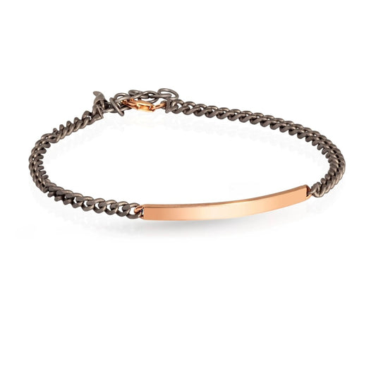 Mano J BRACCIALE CON BARRETTA IN ORO ROSSO 9 KT LISCIA E CATENA GROUMETTE