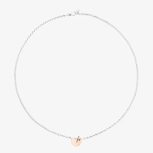 DODO Collana Cuore Tbar Argento e Oro Rosa 9kt