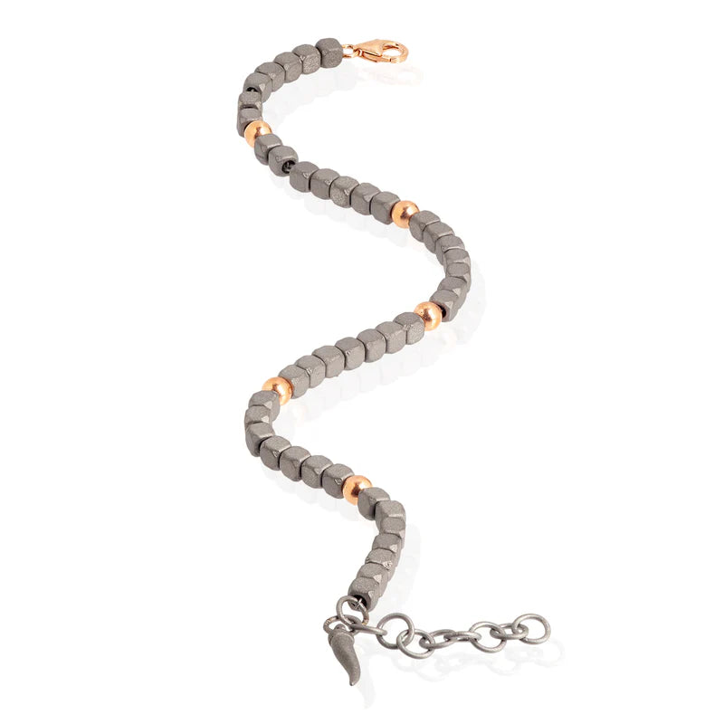 Mano J BRACCIALE UOMO IN TITANIO E 5 SFERE IN ORO ROSSO 9KT