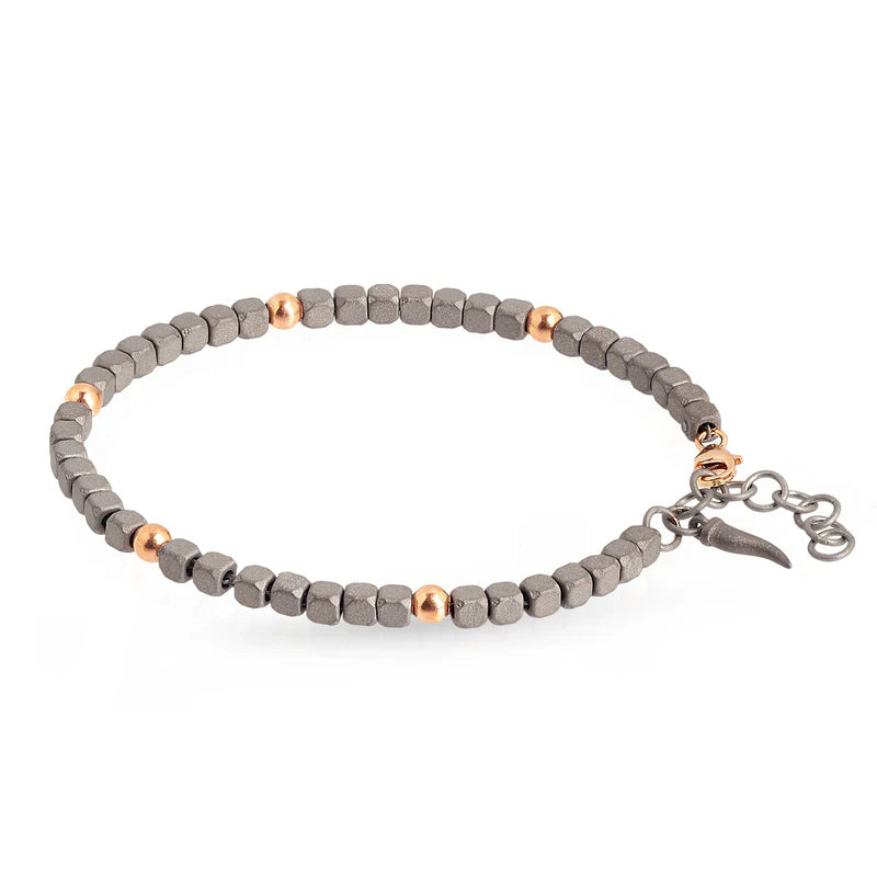 Mano J BRACCIALE UOMO IN TITANIO E 5 SFERE IN ORO ROSSO 9KT