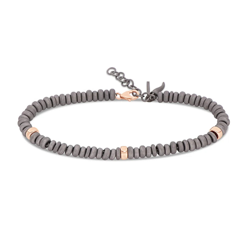Mano J BRACCIALE UOMO CON ANELLINI IN TITANIO E ORO ROSSO 9 KT