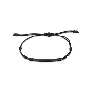 Mano J BRACCIALE BARRETTA IN TITANIO NERO CON DIAMANTI BLACK E LACCETTO NERO