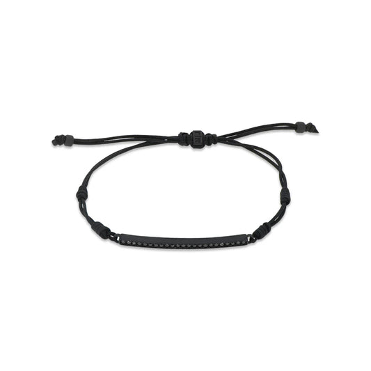 Mano J BRACCIALE BARRETTA IN TITANIO NERO CON DIAMANTI BLACK E LACCETTO NERO