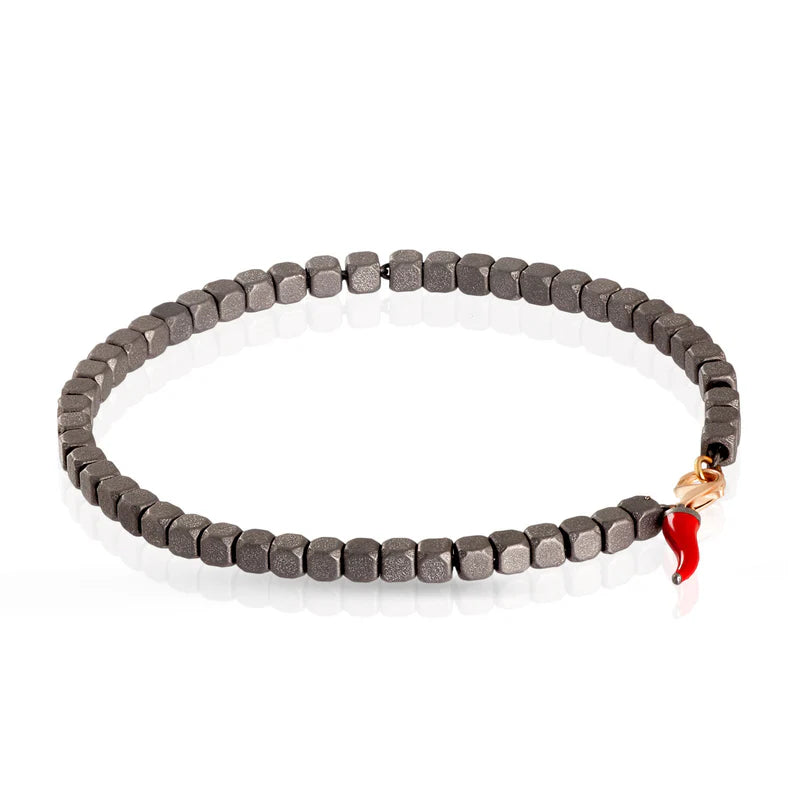 Mano J BRACCIALE UOMO CON CUBI IN TITANIO E MOSCHETTONE IN ORO ROSSO 9KT