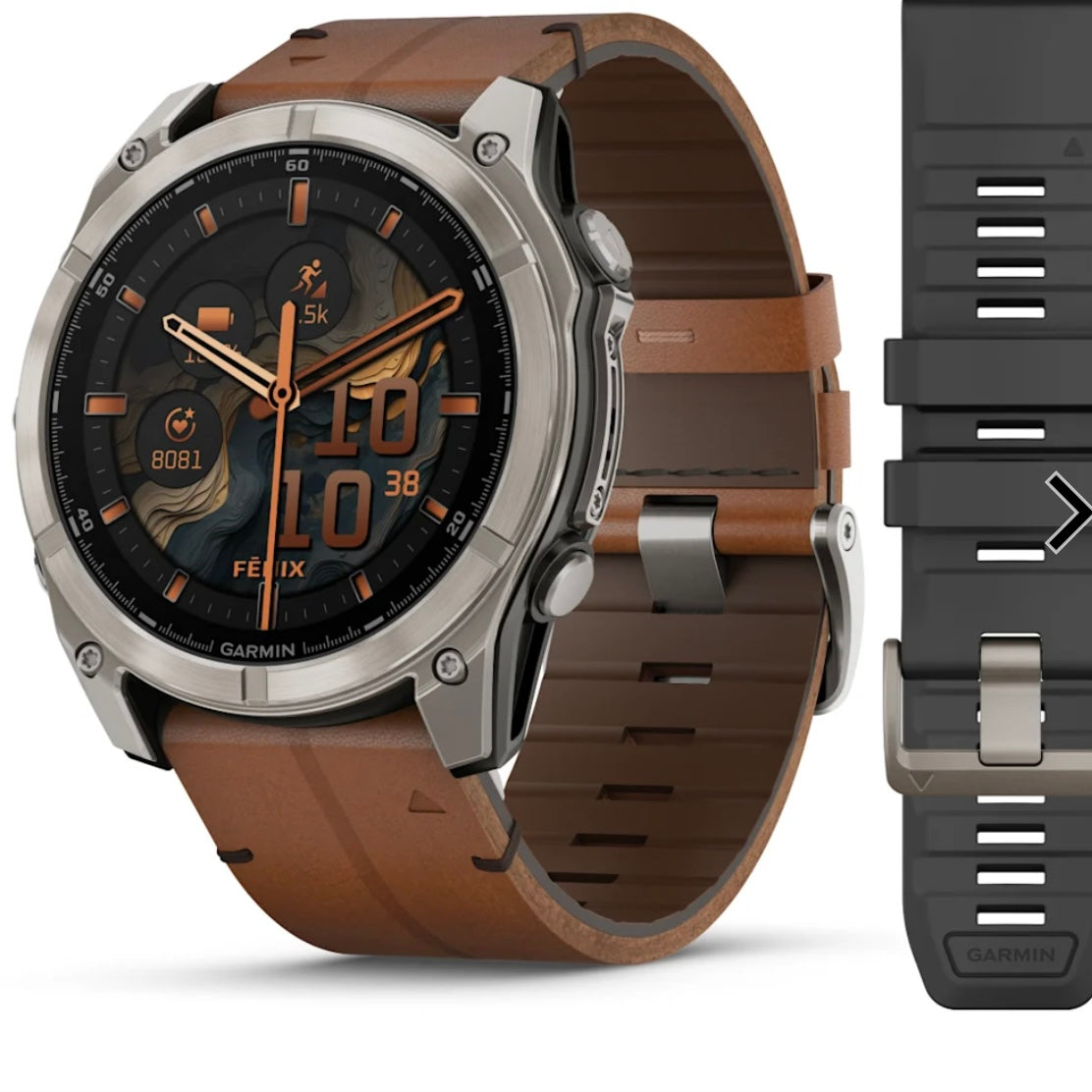 Garmin fēnix® 8 - 51 mm, AMOLED Sapphire, Titanio, Carbon Gray DLC con cinturino in silicone e pelle marrone