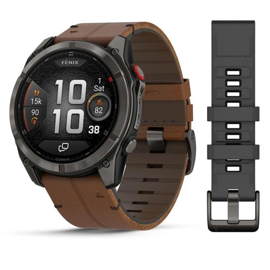 Garmin fenix 8 X PRO - 51 mm, AMOLED Sapphire, 010-03199-40 con cinturino in silicone e pelle marrone