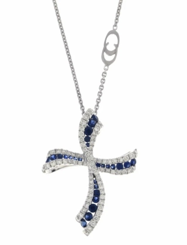 Chimento Collana Croce Oro Bianco Diamanti e Zaffiri 1g08073hh5450