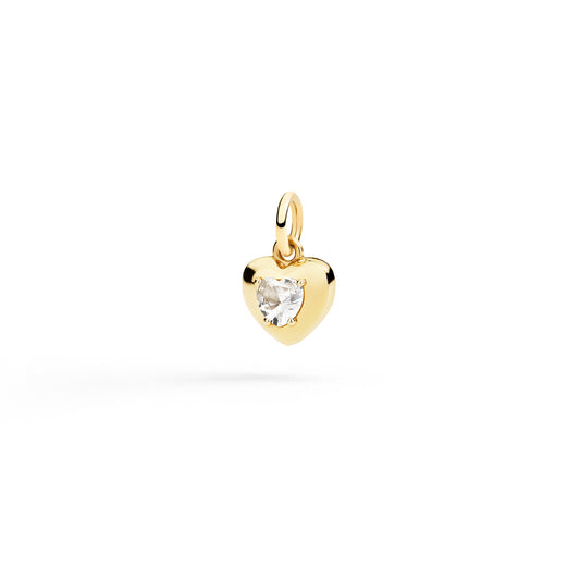 DODO Charm CIONDOLO CUORE ORO GIALLO 9K E ZAFFIRO BIANCO SINTETICO