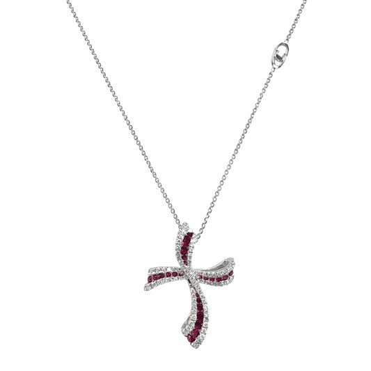 Chimento Collana Croce Oro Bianco Diamanti e Rubini 1g08073gg5450