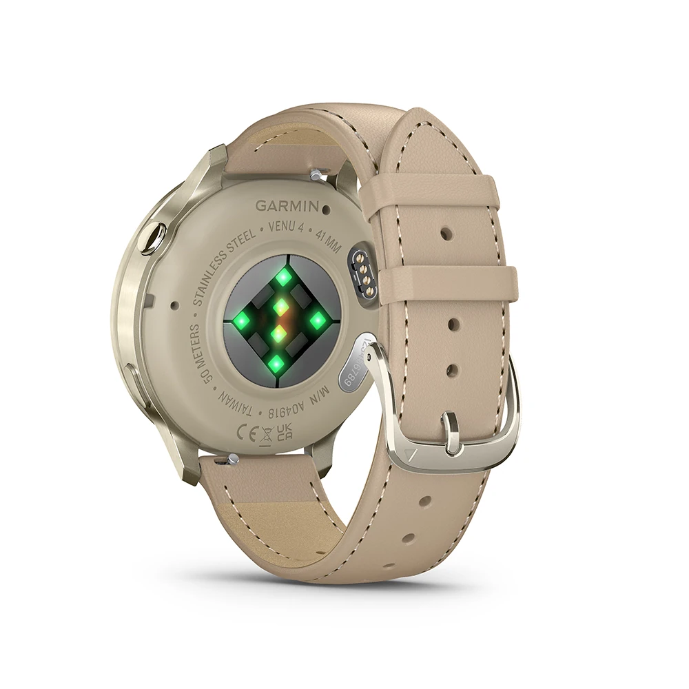 Garmin Venu® 4 - 41 mm Lunar gold con cinturino in pelle + cinturino in silicone Bone 010-03013-00