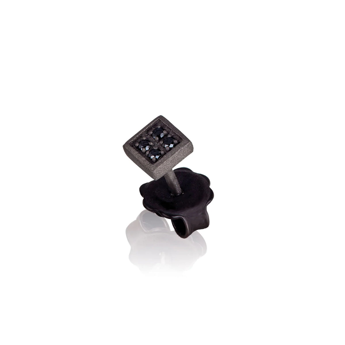 Mano J MONO ORECCHINO QUADRETTO PICCOLO TITANIO E 4 DIAMANTI BLACK