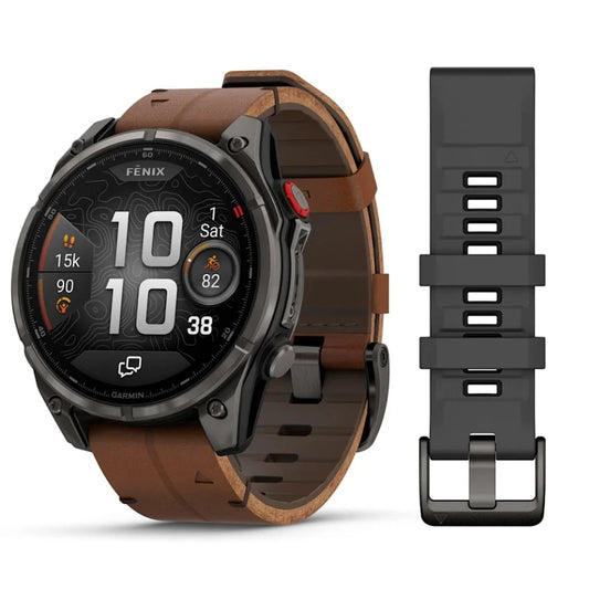 Garmin fenix 8 X PRO - 47 mm, AMOLED Sapphire, 010-03198-40 con cinturino in silicone e pelle marrone