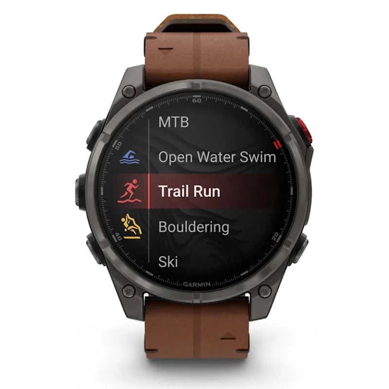 Garmin fenix 8 X PRO - 47 mm, AMOLED Sapphire, 010-03198-40 con cinturino in silicone e pelle marrone