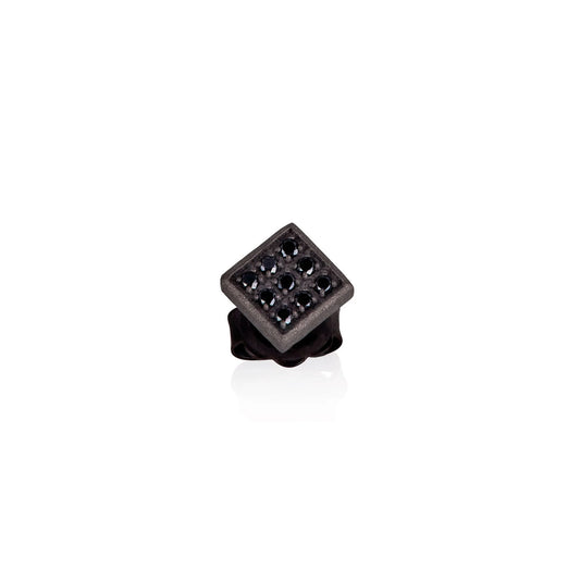Mano J MONO ORECCHINO QUADRETTO GRANDE TITANIO E 9 DIAMANTI BLACK
