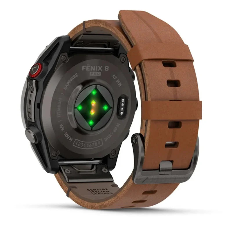 Garmin fenix 8 X PRO - 47 mm, AMOLED Sapphire, 010-03198-40 con cinturino in silicone e pelle marrone