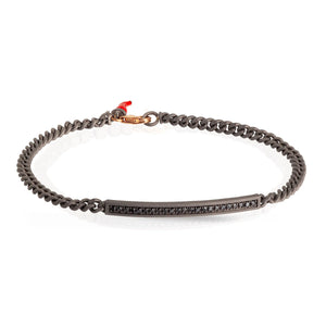 Mano J BRACCIALE UOMO IN TITANIO CON BARRETTA, DIAMANTI BLACK CON UNA CATENA GROUMETTE E ORO ROSSO 9KT