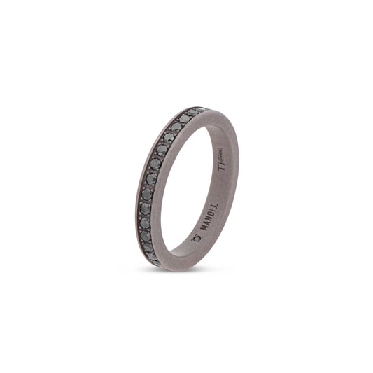 Mano J ANELLO IN TITANIO A FEDINA CON DIAMANTI BLACK